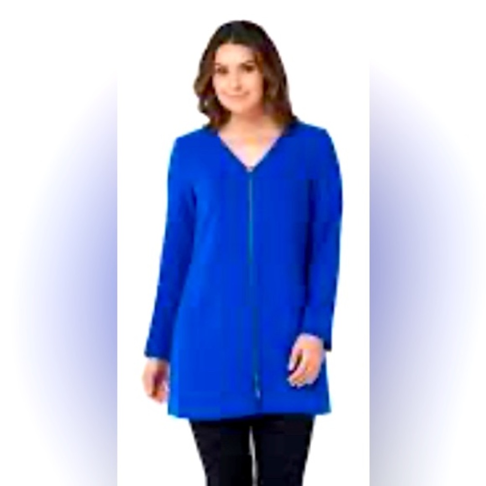 LÍNEA BY LOUIS DELL’OLIO 💙BLUE💙 V-NECK ZIP FRONT JACKET PLUS SIZE 14 🌟NWOT🌟